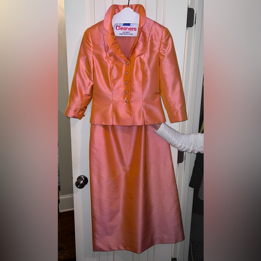 Designer Fully Lined Fitted Silk Skirt Suit
